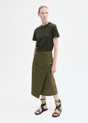 Wrap Skirt in Brushed Cotton - Olive - CO Collections